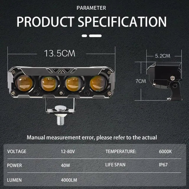 LED Yellow/White Motorcycle Driving Fog Lights Bar 1 Pcs 5Inch Offroad Driving Lights Pod Light Work Auxiliary Lights 12-24V Universal fit for Motorcycle Truck Vehicle ATV SUV UTV 4WD Boat Tractor Waterproof, Aluminum Body