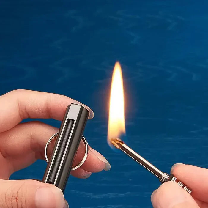 Ultimate Fire Starter: Flint Match Lighter Keychain - Your Lifesaver in Camping & Survival Gear