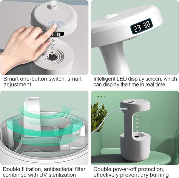 Smooth Sailing Antigravity Humidifier | Ultra-quiet Room Humidifier, Anti Gravity Usb Mini Humidifier, Water Drop Light Effects