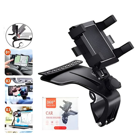 Car Smart Phone Holder – 360 Free Spin - Rotateable Strong Grip Mobile Holder For Cars