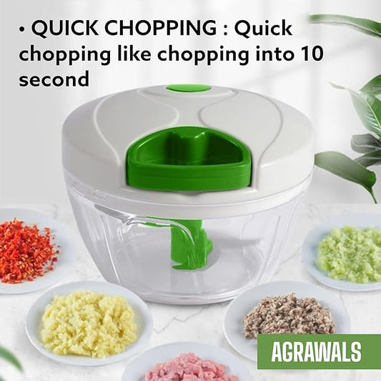 Multipurpose Manual Easy Spin Pull Cord Rope Cutter with 3 Blades, Hand Meat Grinder Mixer Food Processor Slicer