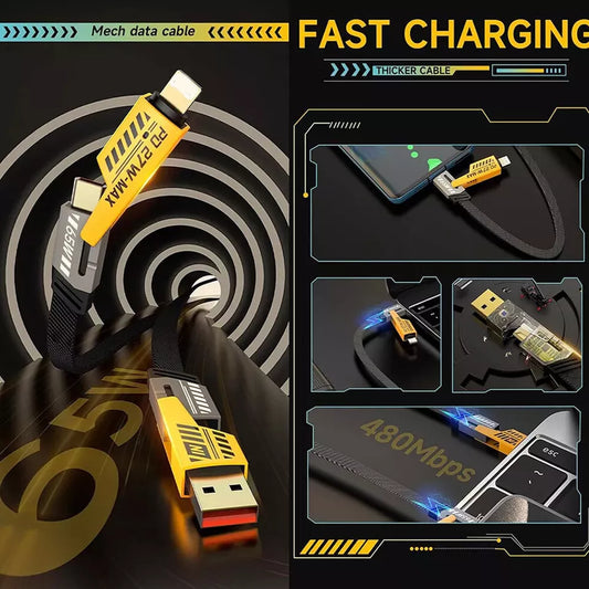 4 in 1 Charging Cable Type C USB Multifunction PD Fast Charging Cable 65W For Phone 15 14 13 For Samsung S23 For Xiaomi